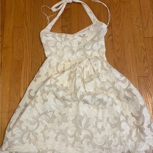Nicole Miller Asymmetrical Dress in Cream and Tan